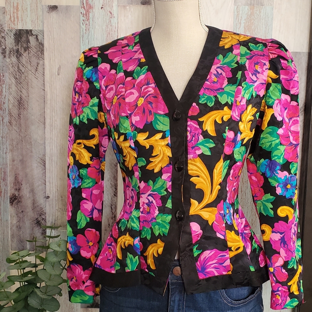 Vintage 90s Spenser Jeremy Floral Silk Jacket